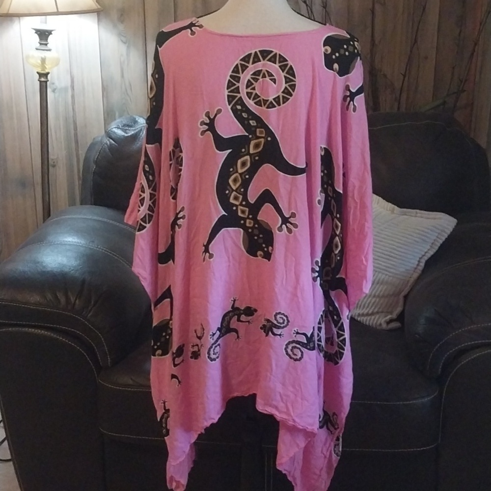 Pink Gecko Kaftan Midi Dress Cover up Top - Picture 5 of 8